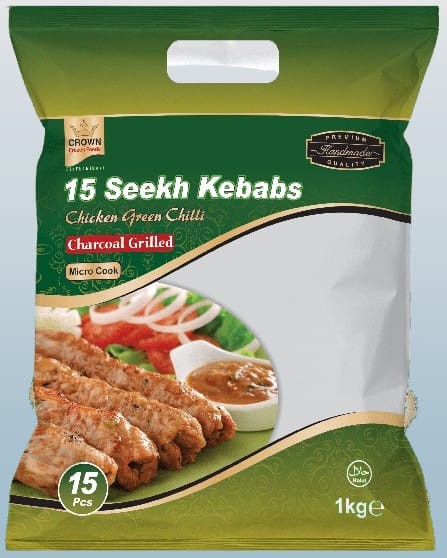 Crown Chicken Seekh Kebabs Green Chilli 15pcs - Desi Grocery